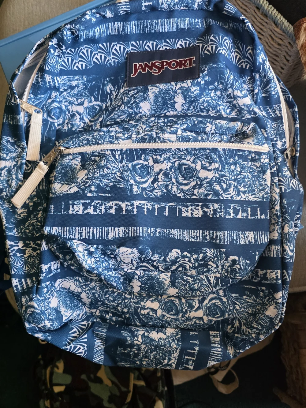 Jansport Blue and White Floral Backpack
